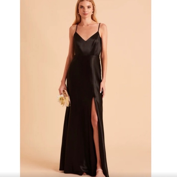 Birdy Grey Black Satin Maxi Dress Straps V Neck size S - Picture 3 of 12